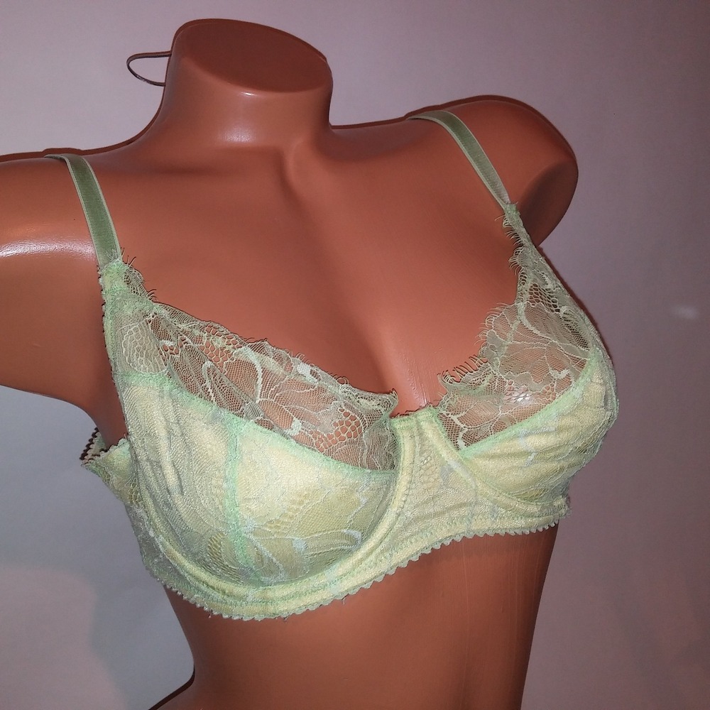 Victoria Secret Bra Vintage 36C Green Yellow Lace Lightly Lined 2004 Collection
